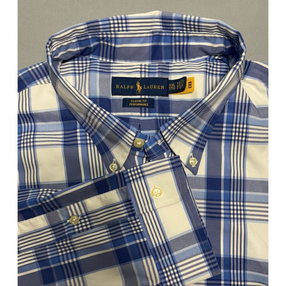 Polo Ralph Lauren Dress Shirt Men 2XL XXL TTG Performance Fit Nylon Blend Blue